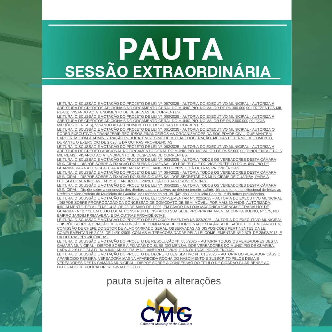 Pauta Sessão extraordinária 