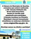Comunicado da realização da 45ª. Sessão Ordinária da Câmara Municipal de Guariba