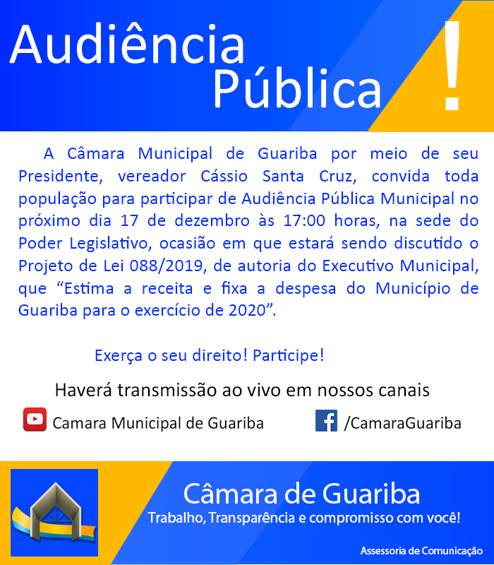 Audiência Pública para a discussão do Orçamento Municipal do ano de 2020.