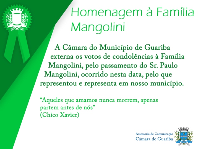 Câmara Municipal de Guariba presta homenagem à Família Mangolini
