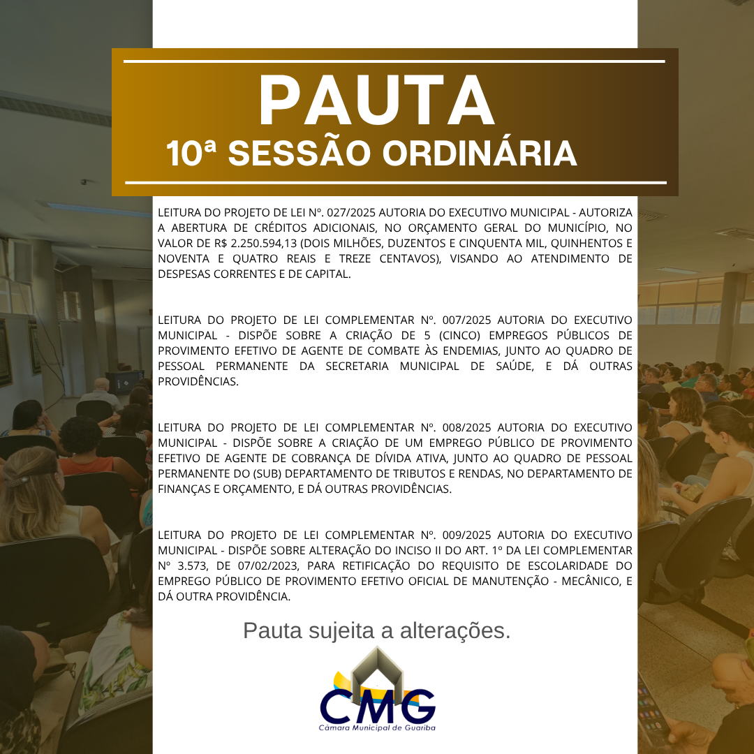 pauta 10 Sessão Ordinária