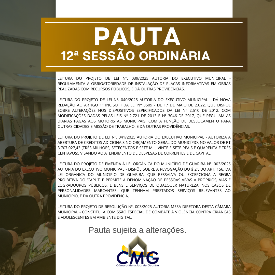 Pauta 12 sessão
