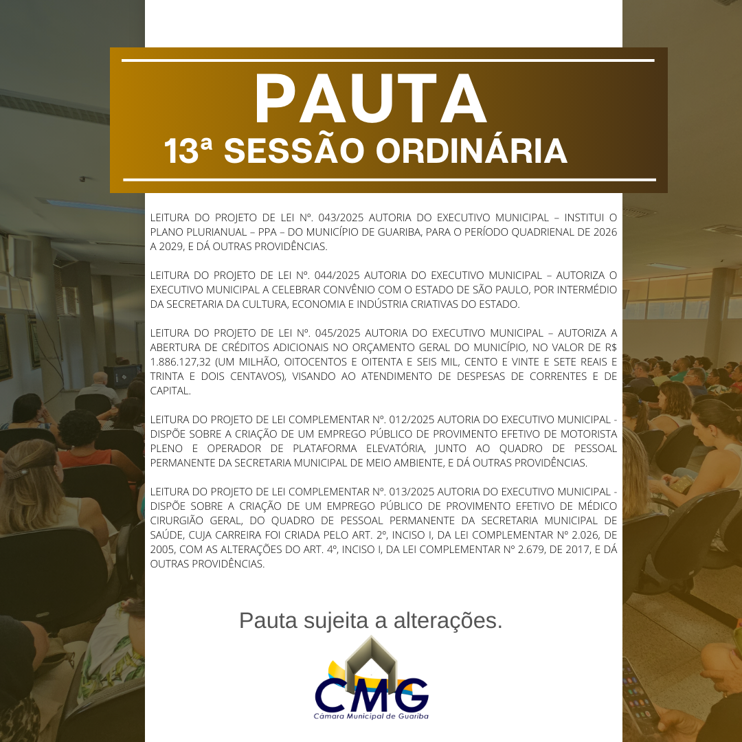 Pauta 13ª Sessão Ordinária