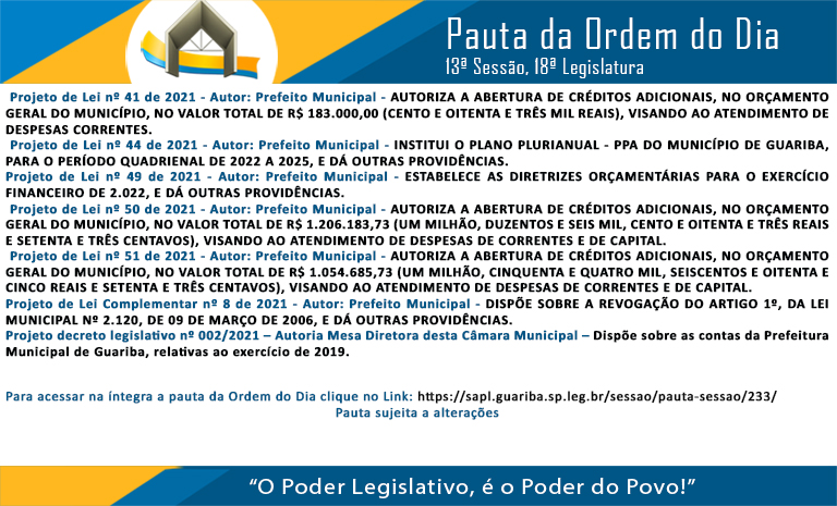 Pauta 13ª Sessão Ordinária 18ª Legislatura