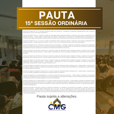 Pauta 15ª. Sessão Ordinária