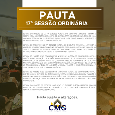 Pauta 17ª Sessão Ordinária