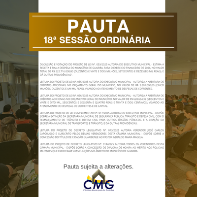 Pauta 18ª Sessão Ordinária