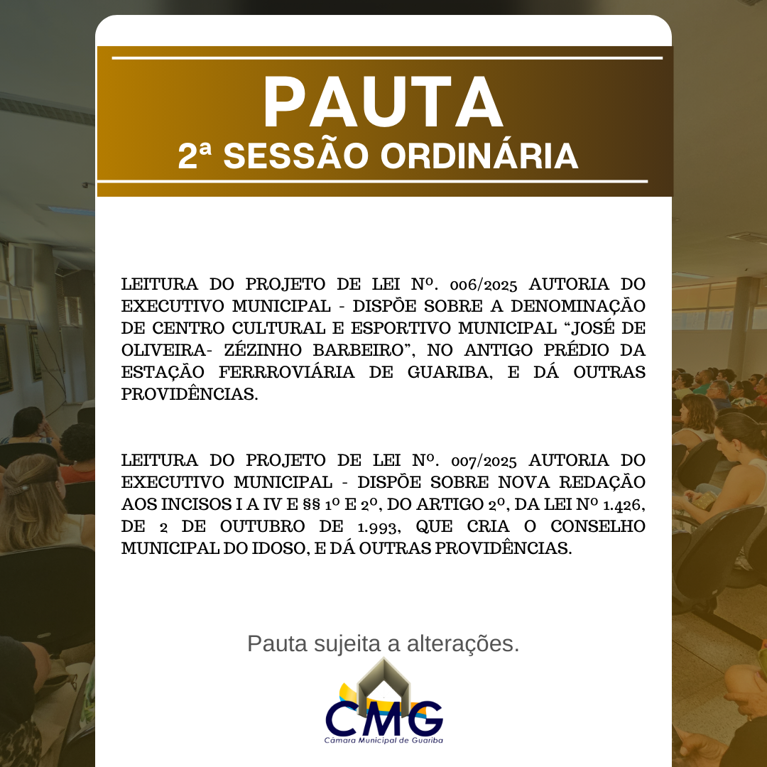 Pauta 2 Sessão Ordinária