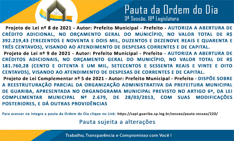Pauta 3ª Sessão Ordinária