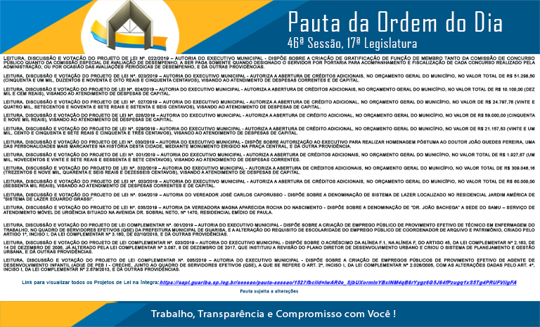 Pauta 46ª. Sessão Ordinária