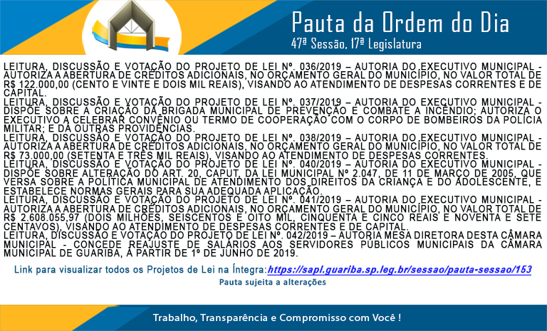 Pauta 47ª. Sessão Ordinária