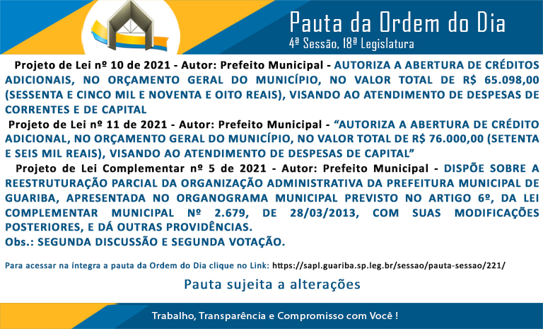 Pauta 4ª Sessão Ordinária