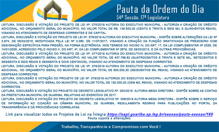 Pauta 54ª. Sessão Ordinária