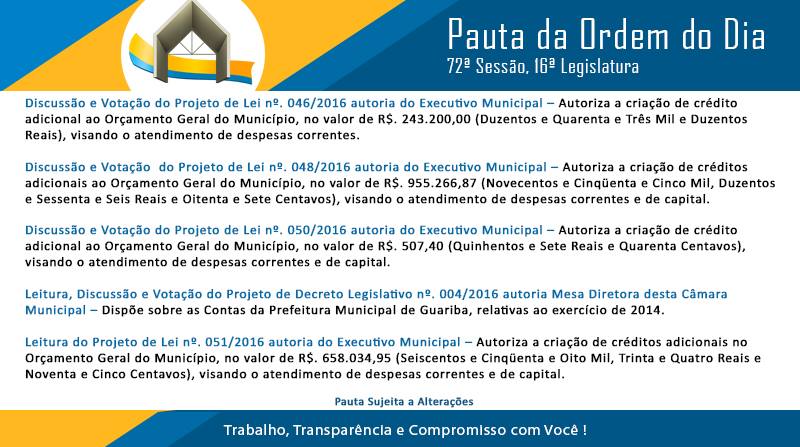 Pauta 72ª. Sessão Ordinária