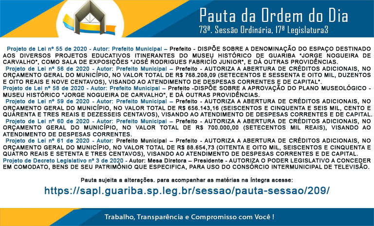 Pauta 73ª. Sessão Ordinária