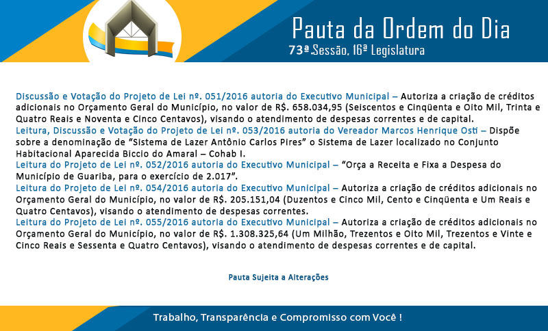 Pauta 73ª. Sessão Ordinária