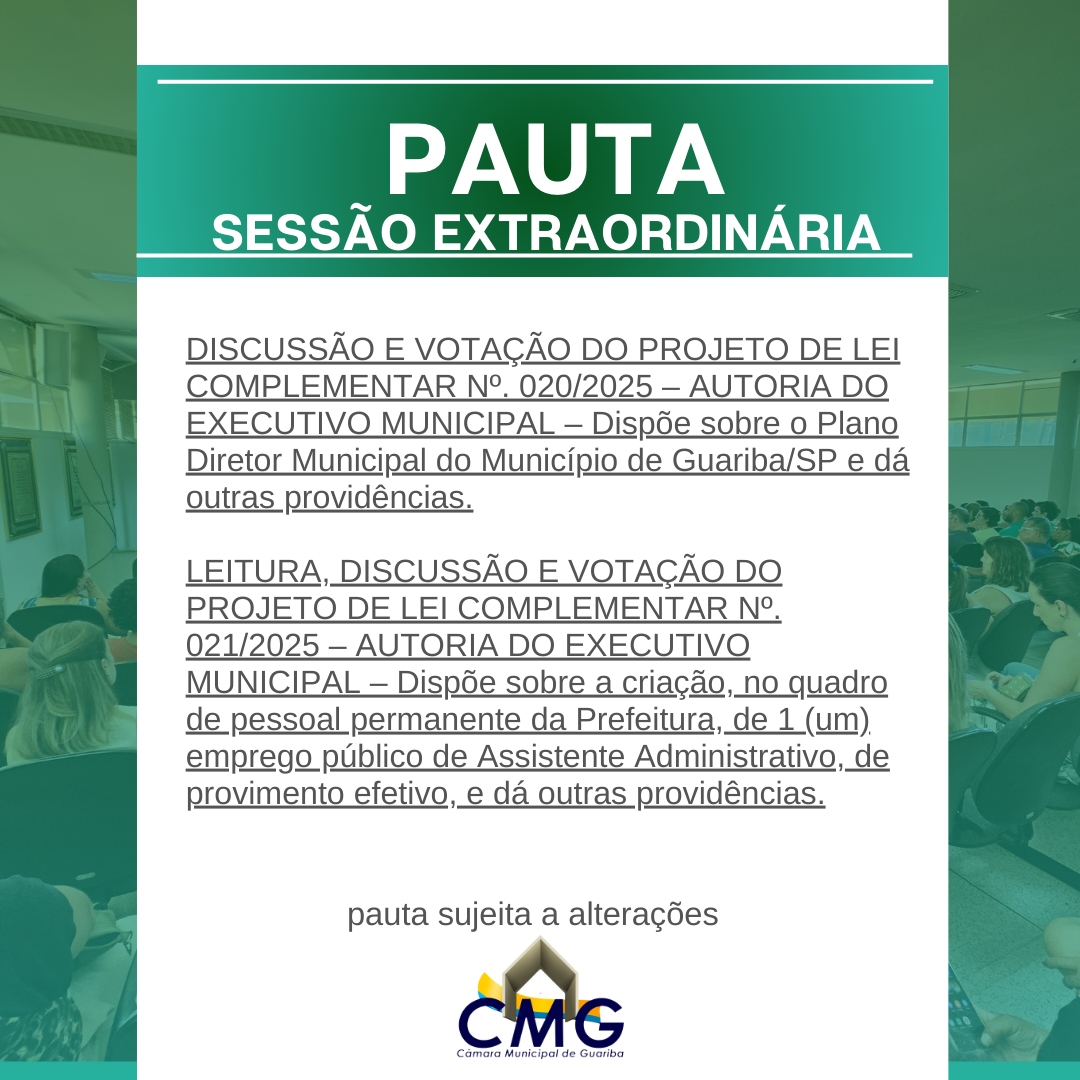 Pauta Sessão Extraordinária