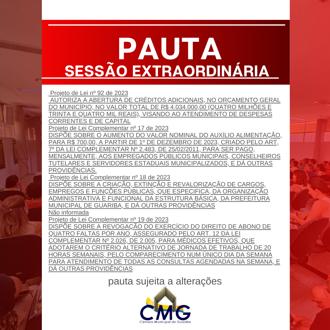 Pauta Sessão Extraordinária