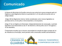 Câmara Municipal comunica Recesso Legislativo