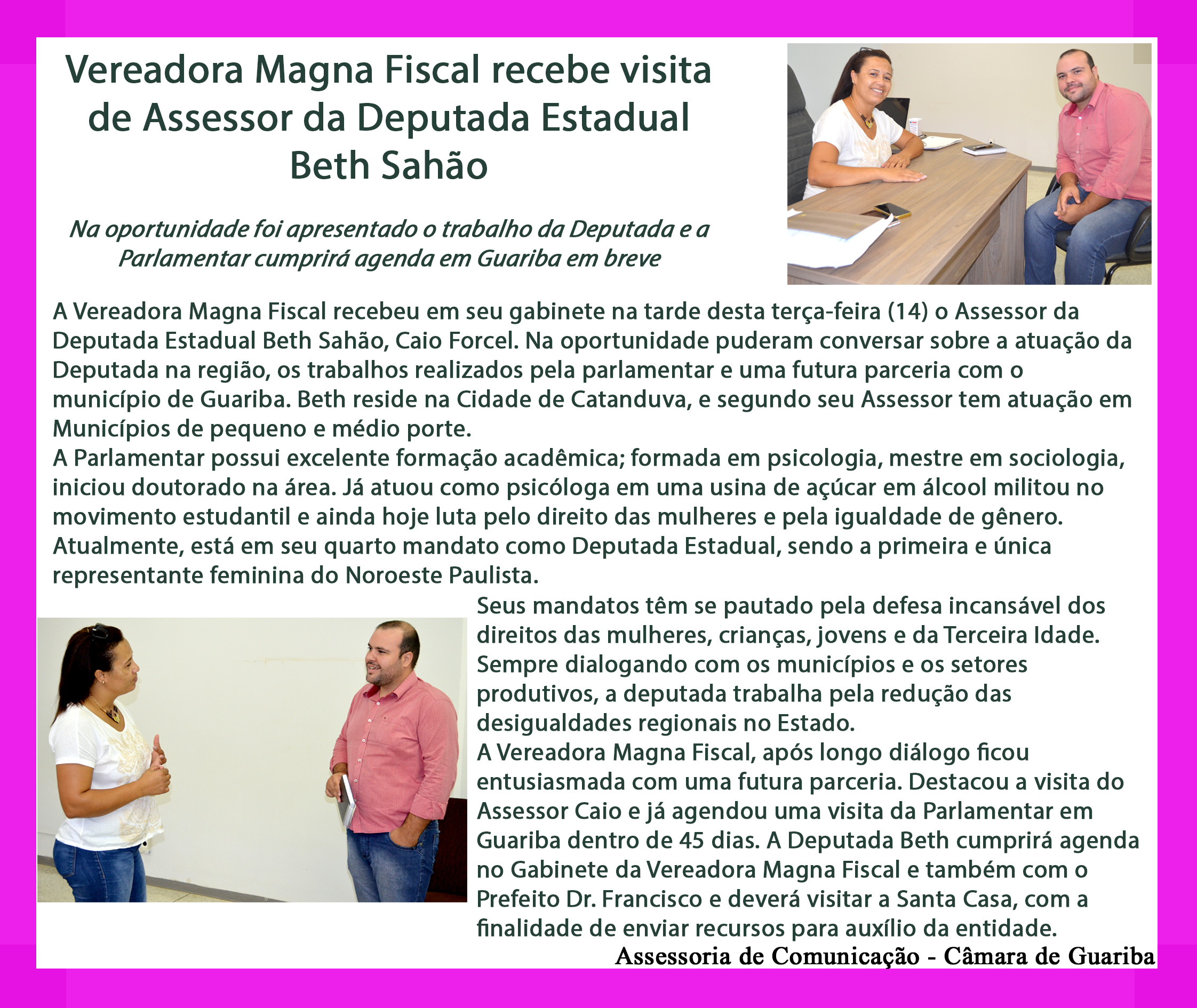 Vereador Magna Fiscal recebe assessor da Deputada Beth Sahão